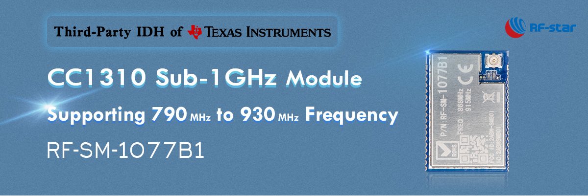 Mô-đun CC1310 Sub-1GHz hỗ trợ tần số 790 MHz đến 930 MHz RF-SM-1077B1