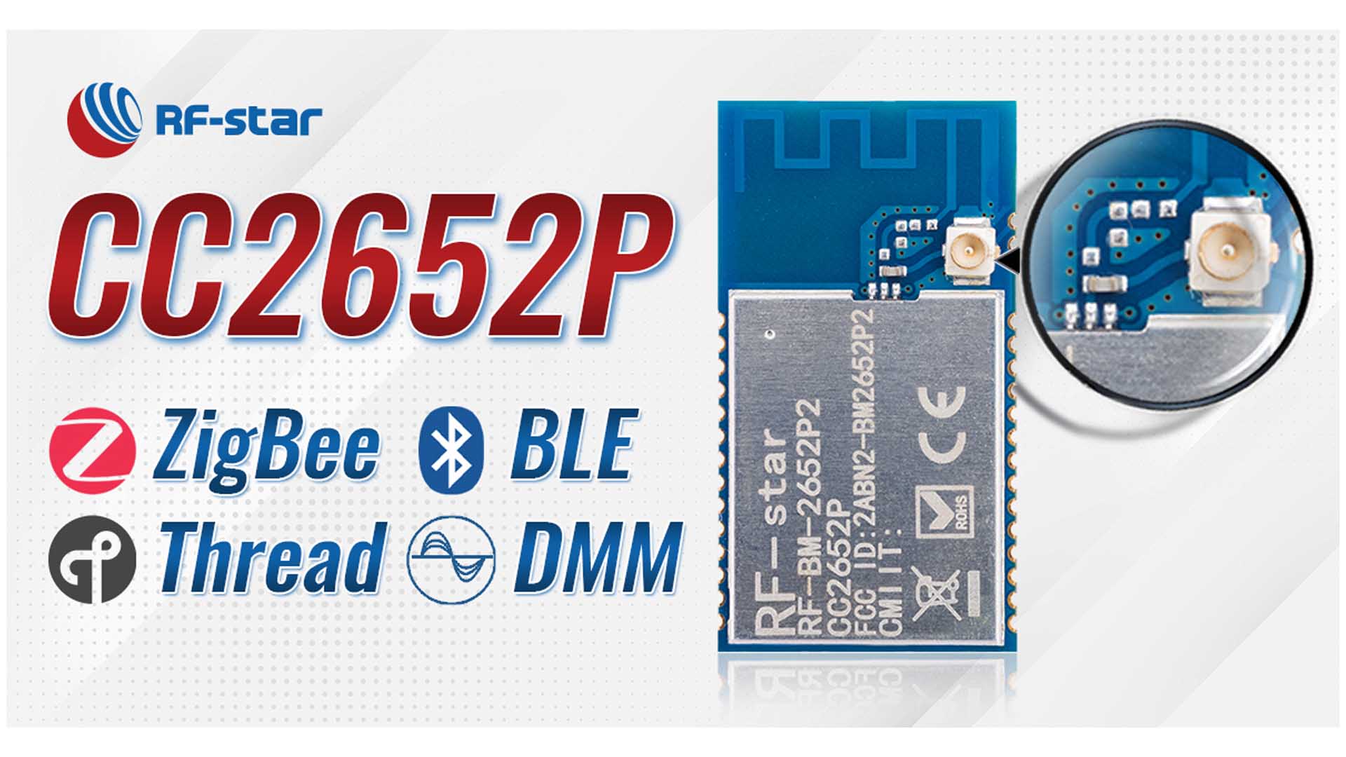 rfstar CC2652P đa giao thức 2 . 4 ghz rf zigbee mô-đun BLE5 . 1 802 . 15 . 4 TI CC2652P cho nhà thông minh